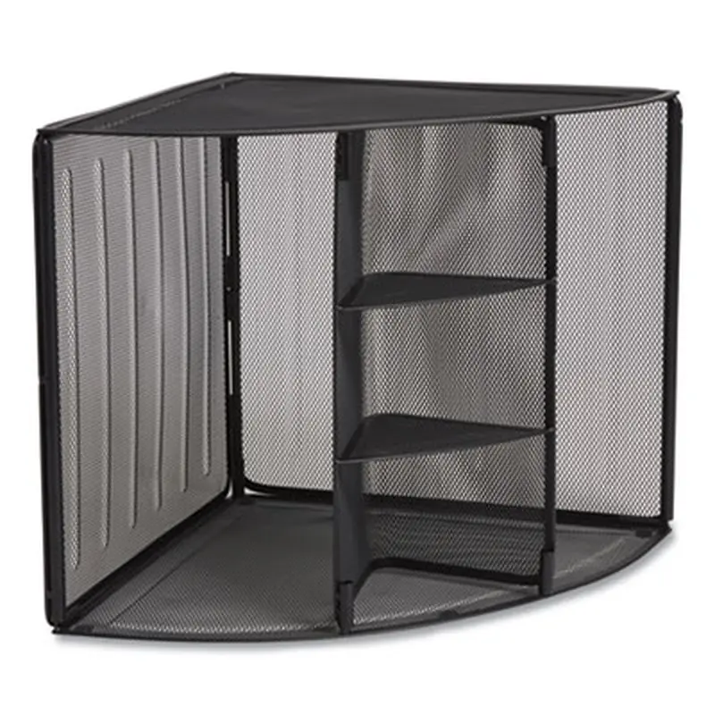 Wire Mesh Corner Organizer, Four Sections, 5.28 x 14.17 x 19.37, Black - Desktop Sorting Racks/Space Savers | TRU RED