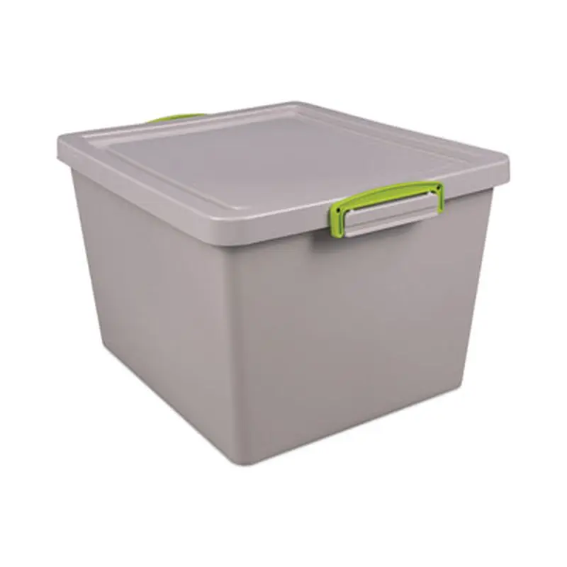35.4 Qt. Latch Lid Storage Tote, 14.76" x 12.6" x 10.43", Dove Gray/Green - General Purpose Storage Bins | Really Useful Box