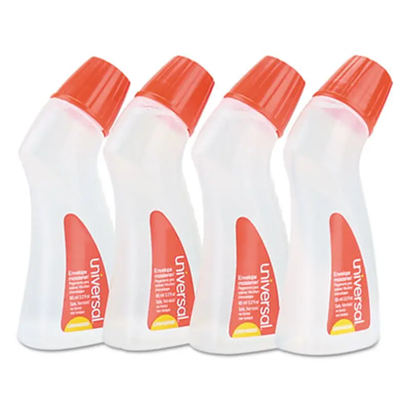 Envelope Moistener with Adhesive, 2.2 oz Bottle, Clear, 4/Pack - Moisteners | Universal