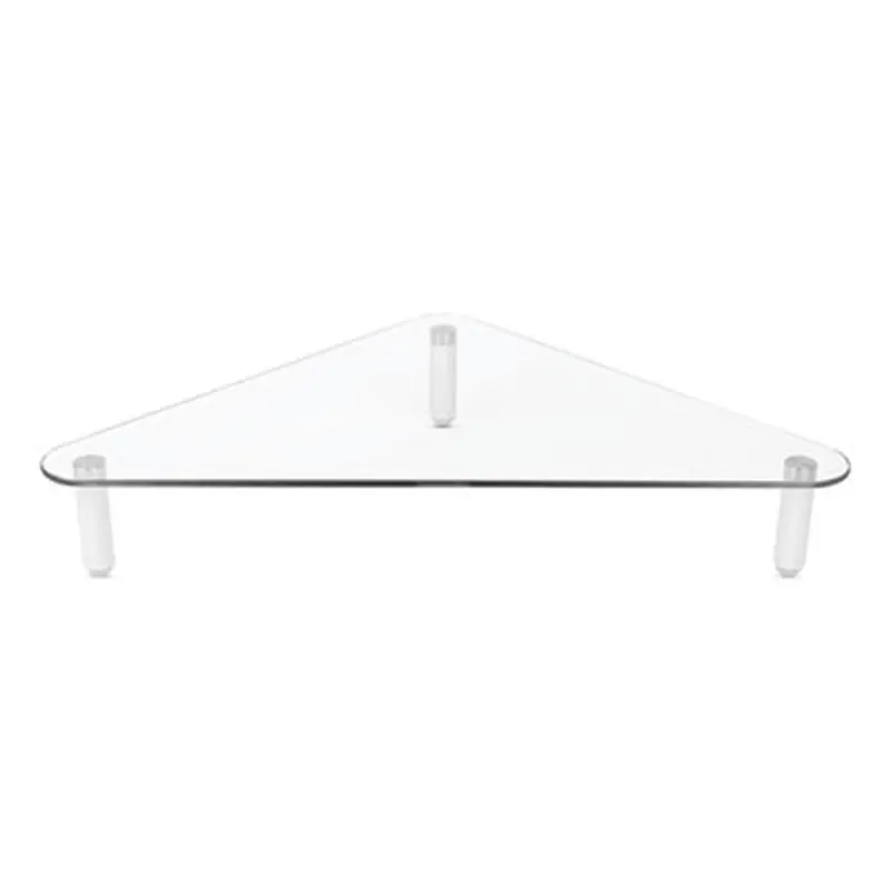 Glass Corner Monitor Riser, 19.7" x 11" x 3.25", Clear, Supports 40 lbs - Monitor Stands | Kantek