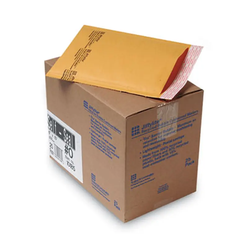 Jiffylite Self-Seal Bubble Mailer, #0, Barrier Bubble Air Cell Cushion, Self-Adhesive Closure, 6 x 10, Brown Kraft, 25/CT - Envelopes & Mailers | Sealed Air
