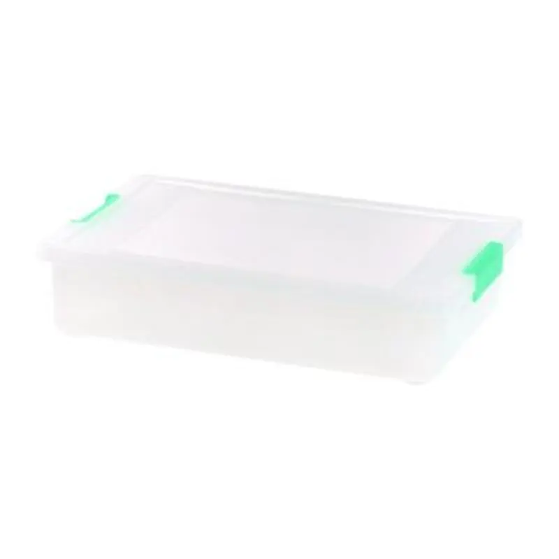 Latch Lid Storage Box, 2.3 gal, 14 x 11 x 3.5, Clear Bin/Seafoam Latches - General Purpose Storage Bins | IRIS