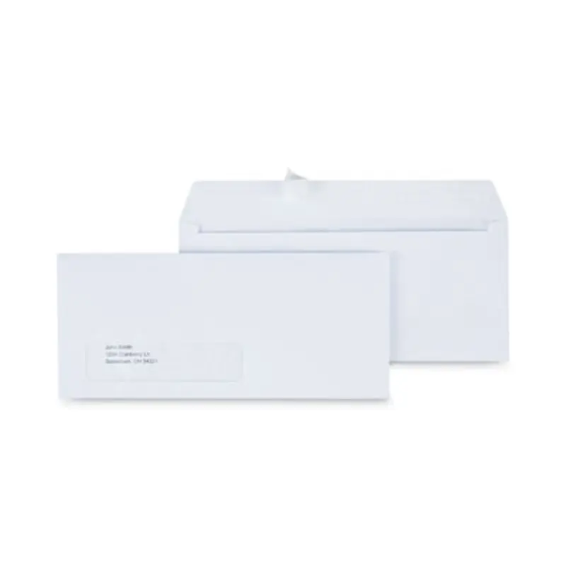 Peel Seal Strip Business Envelope, Address Window, #10, Square Flap, Self-Adhesive Closure, 4.13 x 9.5, White, 500/Box - Business Envelopes | Universal