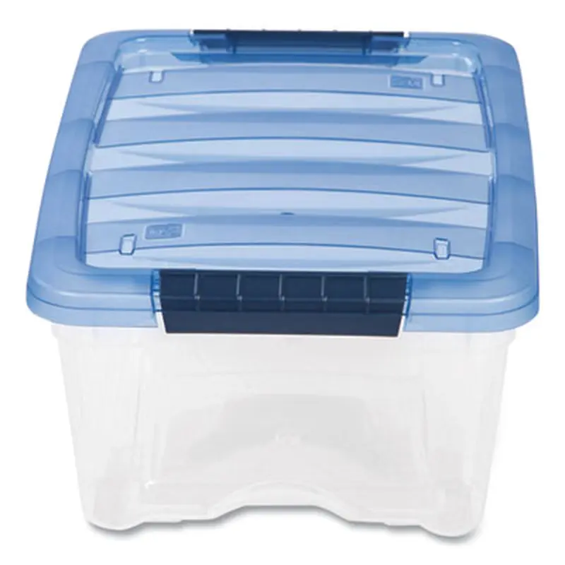 Stack and Pull Latching Flat Lid Storage Box, 3.23 gal, 10.9" x 16.5" x 6.5", Clear/Translucent Blue - Boxes & Bins | IRIS