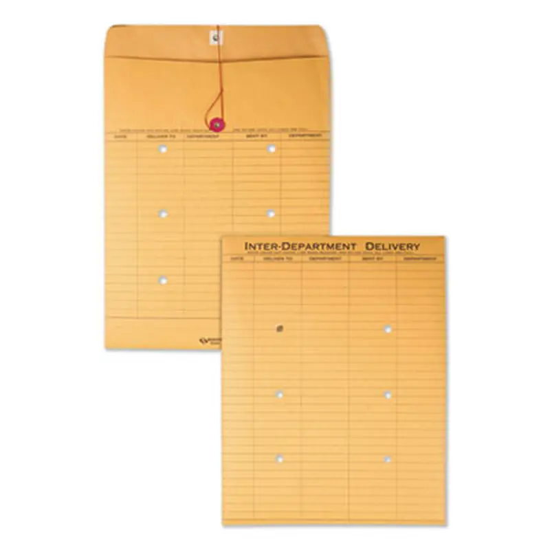 Brown Kraft String/Button Interoffice Envelope, #97, Two-Sided Five-Column Format, 52-Entries, 10 x 13, Brown Kraft, 100/CT - Interoffice Envelopes | Quality Park