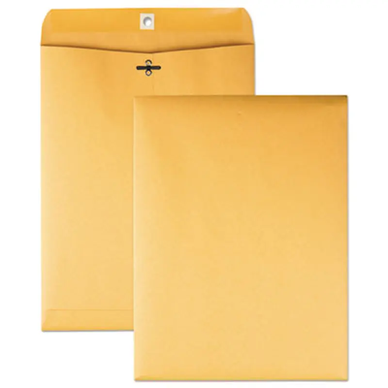 Clasp Envelope, 28 lb Bond Weight Kraft, #90, Cheese Blade Flap, Clasp/Gummed Closure, 9 x 12, Brown Kraft, 100/Box - Storage Envelopes | Quality Park
