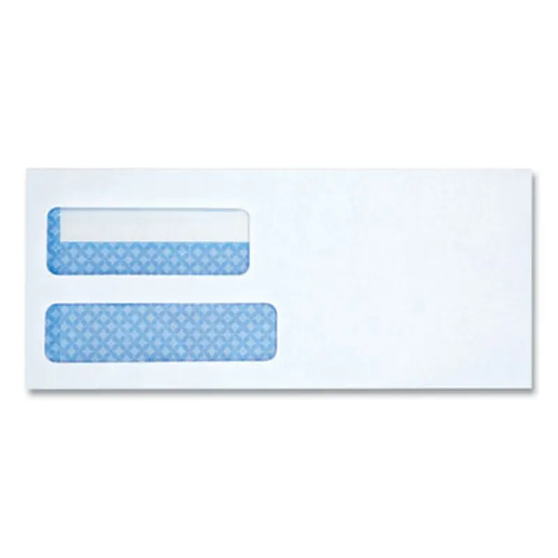 Double Window Business Envelope, #10, Square Flap, Gummed Closure, 4.13 x 9.5, White, 500/Box - Business Envelopes | Universal