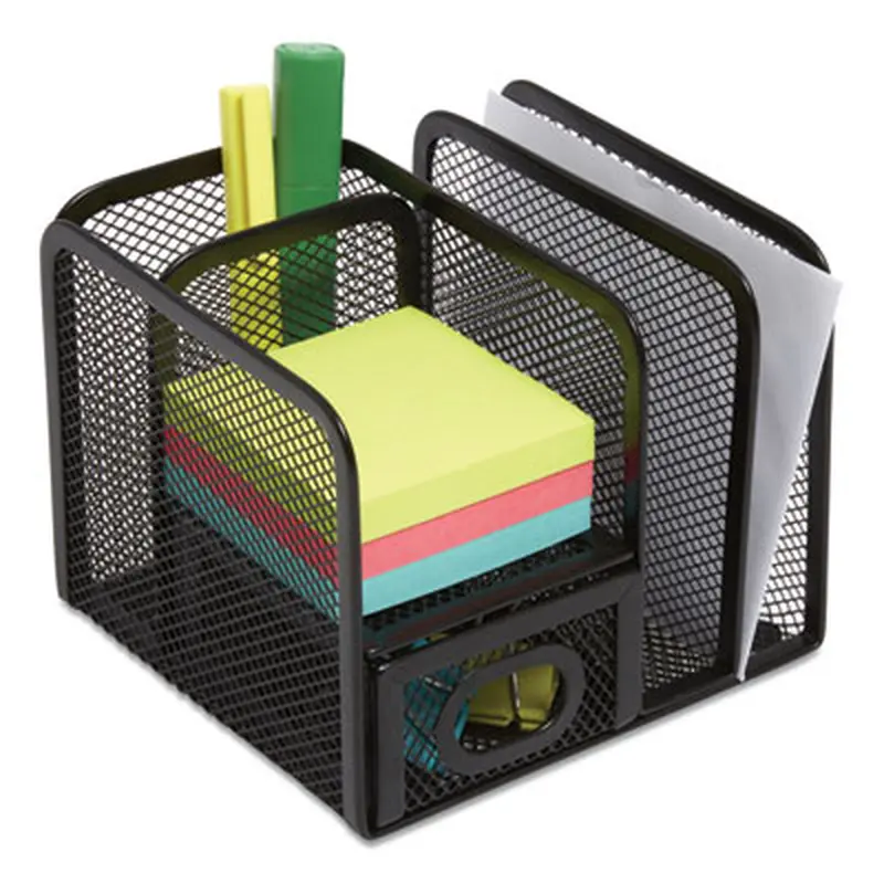 Five Compartment Wire Mesh Accessory Holder, 5.9 x 6.29 x 5.11, Black - Desktop Supplies Organizers | TRU RED