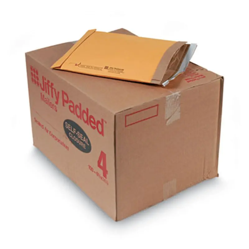 Jiffy Padded Mailer, #4, Paper Padding, Self-Adhesive Closure, 9.5 x 14.5, Natural Kraft, 100/Carton - Envelopes & Mailers | Sealed Air