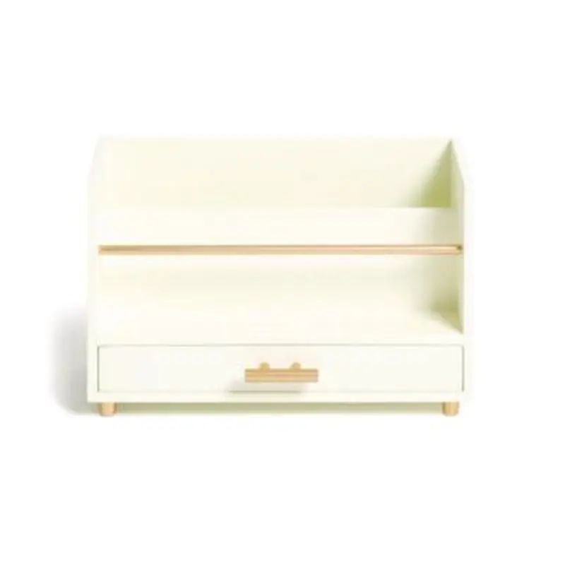 Juliet Desk Organizer, 3 Compartments, 1 Drawer, 9.5" x 4.2" x 4.9", White/Gold, Wood/Metal - Desktop Supplies Organizers | U Brands