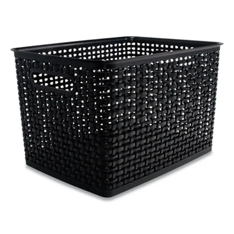 Plastic Weave Bin, Large, 13.5" x 10.5" x 8.75", Black - General Purpose Storage Bins | Advantus