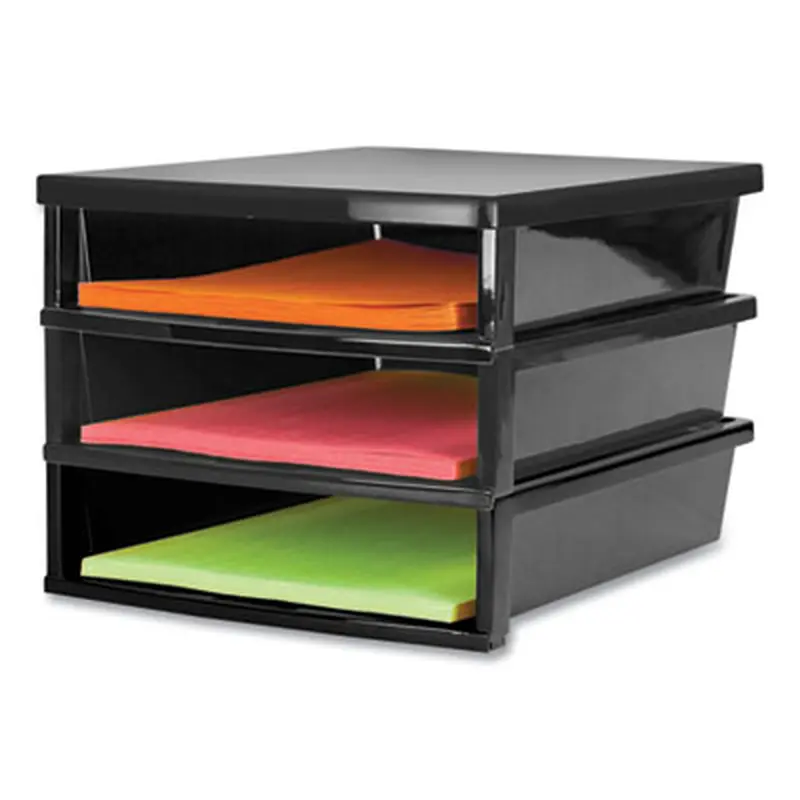 Quick Stack Construction Paper Sorter, 3 Compartments, 11 x 12.4 x 8.7, Black - Literature Sorters | Storex