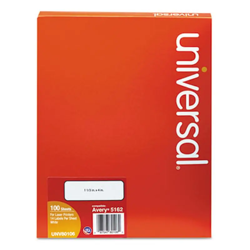 White Labels, Inkjet/Laser Printers, 1.33 x 4, White, 14/Sheet, 100 Sheets/Box - Shipping & Mailing Labels | Universal