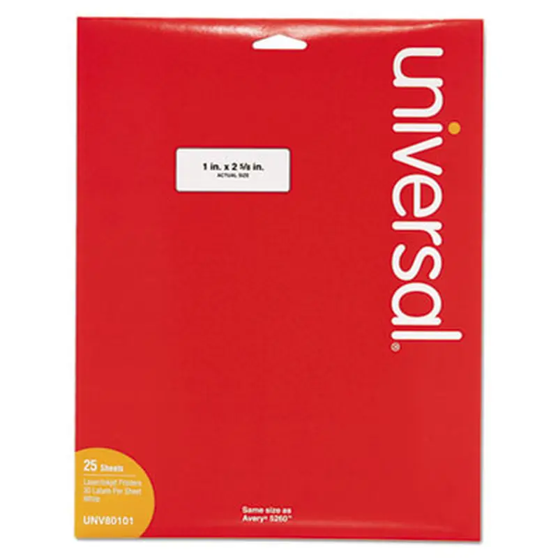 White Labels, Inkjet/Laser Printers, 1 x 2.63, White, 30/Sheet, 25 Sheets/Pack - Shipping & Mailing Labels | Universal