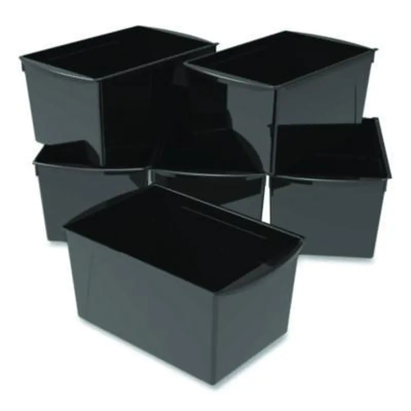 Wide Book Bin, 3.82 gal, 9.2" x 14.5" x 7", Black, 6/Pack - General Purpose Storage Bins | Storex
