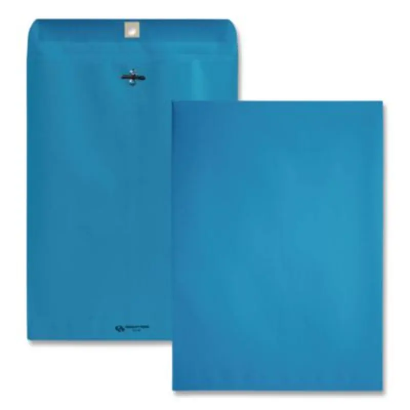 Clasp Envelope, 28 lb Bond Weight Kraft, #90, Square Flap, Clasp/Gummed Closure, 9 x 12, Blue, 10/Pack - Storage Envelopes | Quality Park