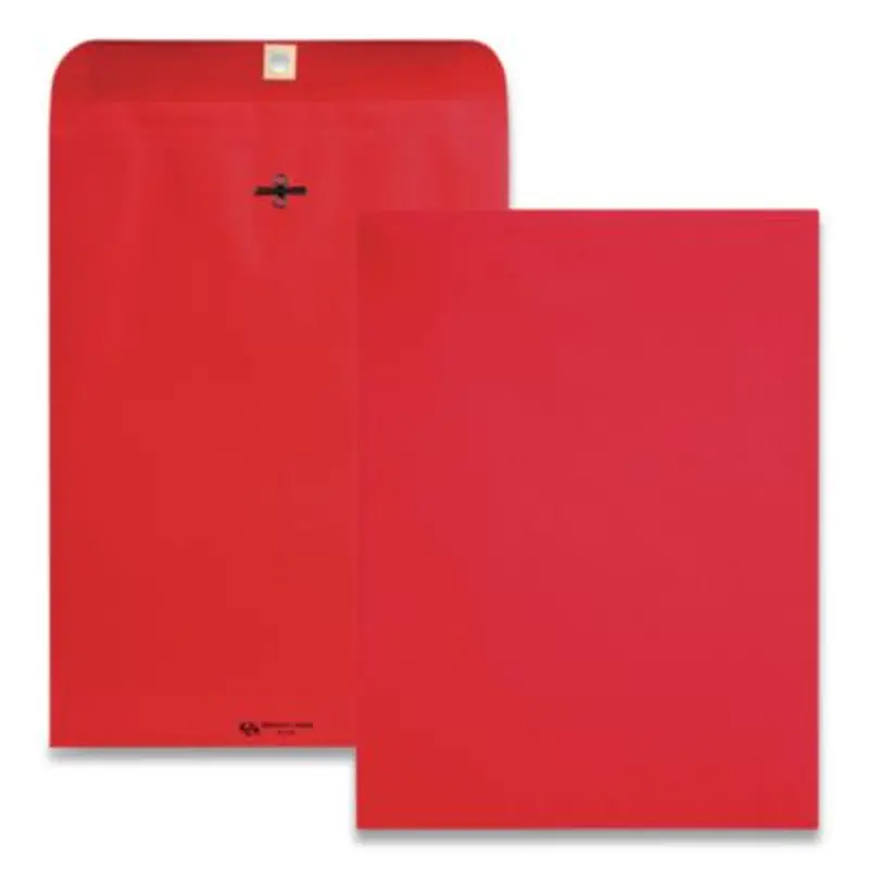 Clasp Envelope, 28 lb Bond Weight Paper, #90, Square Flap, Clasp/Gummed Closure, 9 x 12, Red, 10/Pack - Storage Envelopes | Quality Park
