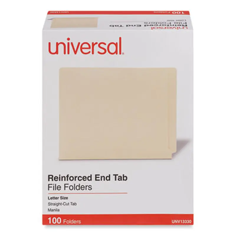 Deluxe Reinforced End Tab Folders, Straight Tabs, Letter Size, 0.75" Expansion, Manila, 100/Box - File Folders | Universal