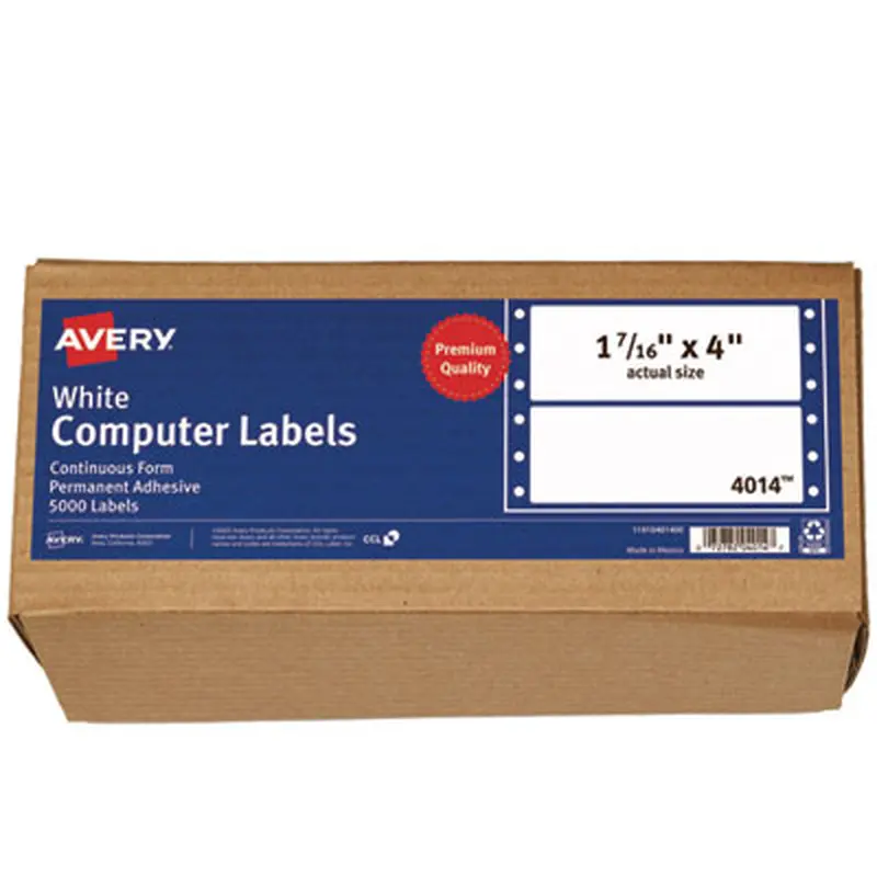 Dot Matrix Printer Mailing Labels, Pin-Fed Printers, 1.44 x 4, White, 5,000/Box - Shipping & Mailing Labels | Avery