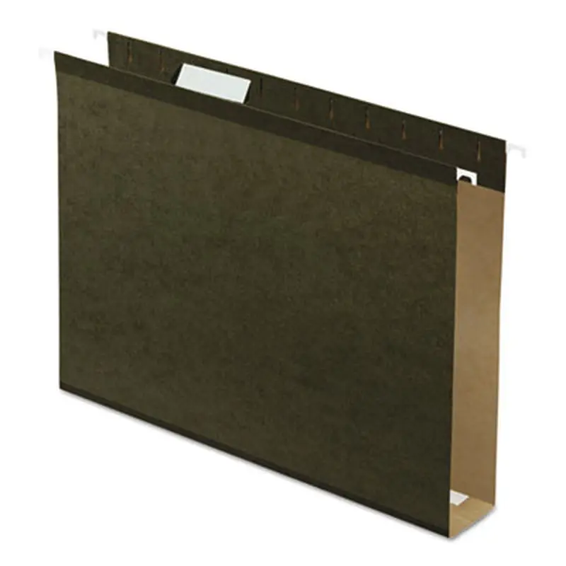 Extra Capacity Reinforced Hanging File Folders with Box Bottom, 2" Capacity, Letter Size, 1/5-Cut Tabs, Green, 25/Box - Hanging File Folders | Pendaflex