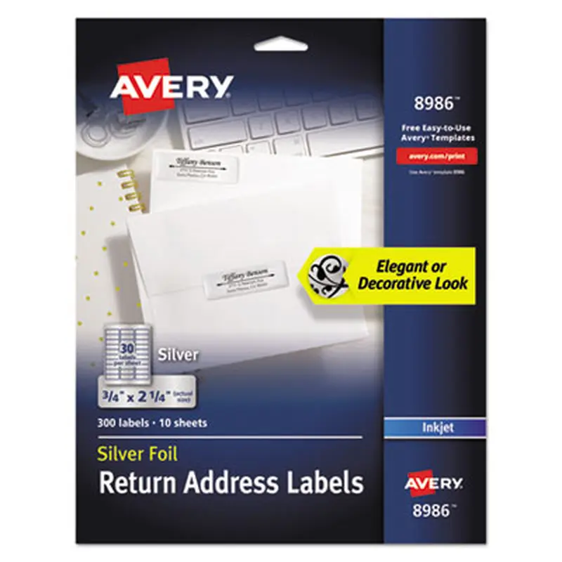 Foil Mailing Labels, Inkjet Printers, 0.75 x 2.25, Silver, 30/Sheet, 10 Sheets/Pack - Shipping & Mailing Labels | Avery