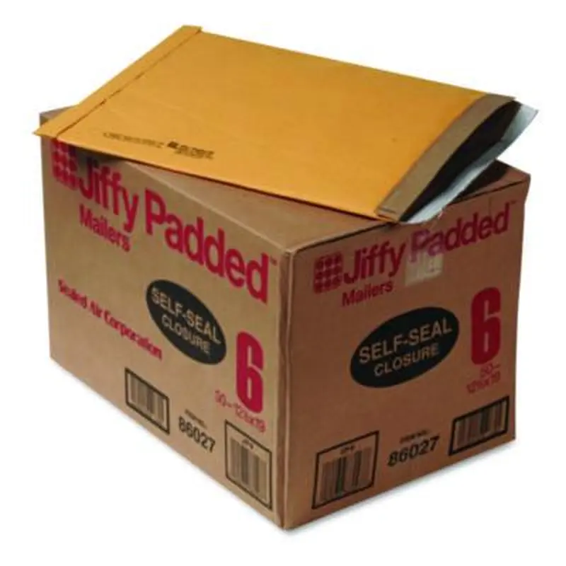 Jiffy Padded Mailer, #6, Paper Padding, Self-Adhesive Closure, 12.5 x 19, Natural Kraft, 50/Carton - Envelopes & Mailers | Sealed Air