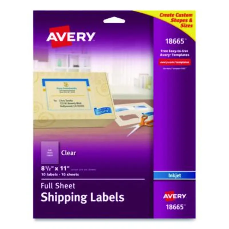 Matte Clear Shipping Labels, Inkjet Printers, 8.5 x 11, Clear, 10/Pack - Shipping & Mailing Labels | Avery