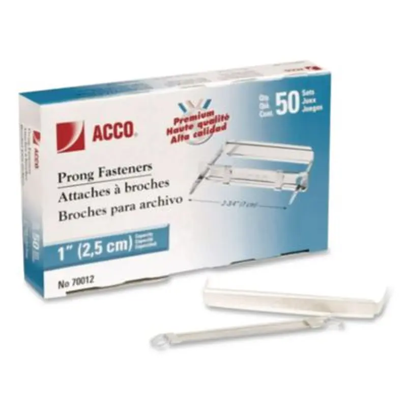 Premium Two-Prong Fastener Compressors, 2.75" Center to Center, Silver, 100/Box - File Fasteners | ACCO