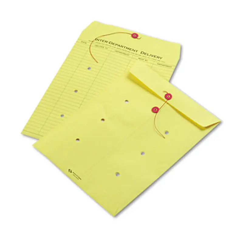 Colored Paper String and Button Interoffice Envelope, #97, One-Sided Five-Column Format, 10 x 13, Yellow, 100/Box - Interoffice Envelopes | Quality Park