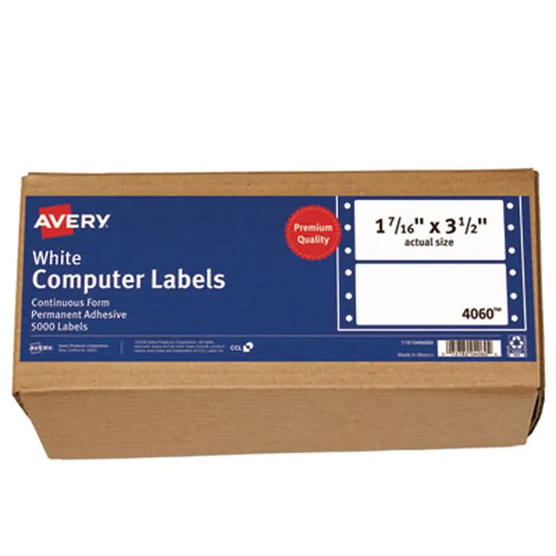Dot Matrix Printer Mailing Labels, Pin-Fed Printers, 1.44 x 3.5, White, 5,000/Box - Shipping & Mailing Labels | Avery