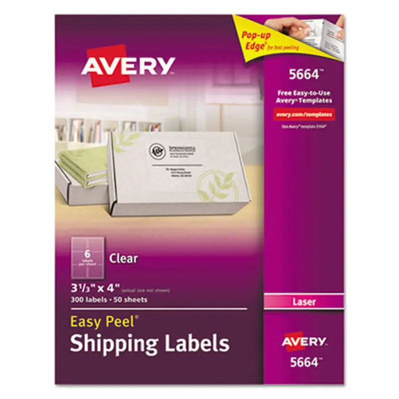 Matte Clear Easy Peel Mailing Labels w/ Sure Feed Technology, Laser Printers, 3.33 x 4, Clear, 6/Sheet, 50 Sheets/Box - Shipping & Mailing Labels | Avery