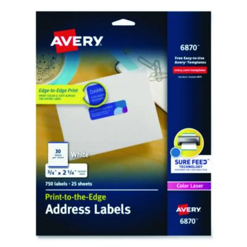 Vibrant Laser Color-Print Labels w/ Sure Feed, 0.75 x 2.25, White, 750/PK - Shipping & Mailing Labels | Avery
