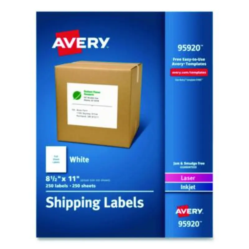 White Shipping Labels-Bulk Packs, Inkjet/Laser Printers, 8.5 x 11, White, 250/Box - Shipping & Mailing Labels | Avery