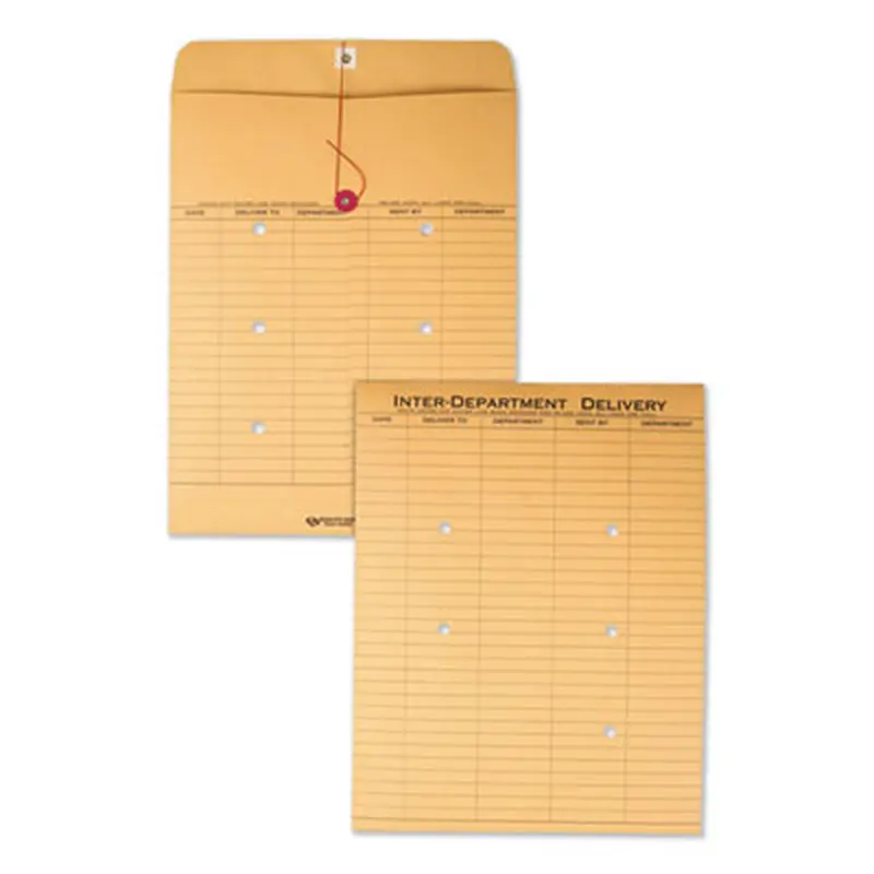 Recycled Kraft String/Button Interoffice Envelope, #97, Two-Sided Five-Column Format, 52-Entries, 10 x 13, Brown Kraft,100/CT - Interoffice Envelopes | Quality Park