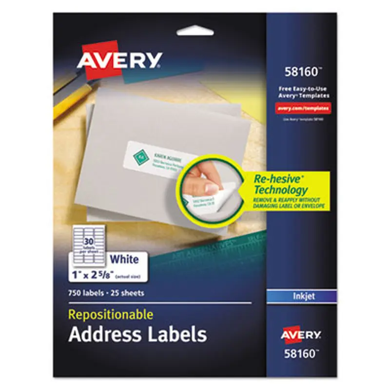 Repositionable Address Labels w/SureFeed, Inkjet/Laser, 1 x 2.63, White, 750/BX - Shipping & Mailing Labels | Avery