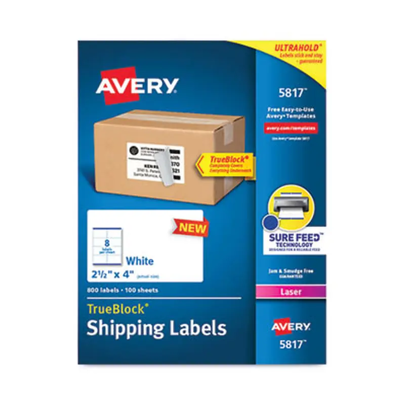 Shipping Labels with TrueBlock Technology, Laser Printers,  2.5 x 4, White, 8/Sheet, 100 Sheets/Pack - Shipping & Mailing Labels | Avery