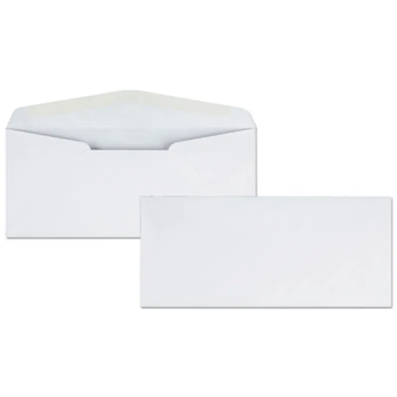 Business Envelope, #10, Commercial Flap, Diagonal Seam, Gummed Closure, 24 lb Bond Weight Paper, 4.13 x 9.5, White, 500/Box - Business Envelopes | Quality Park