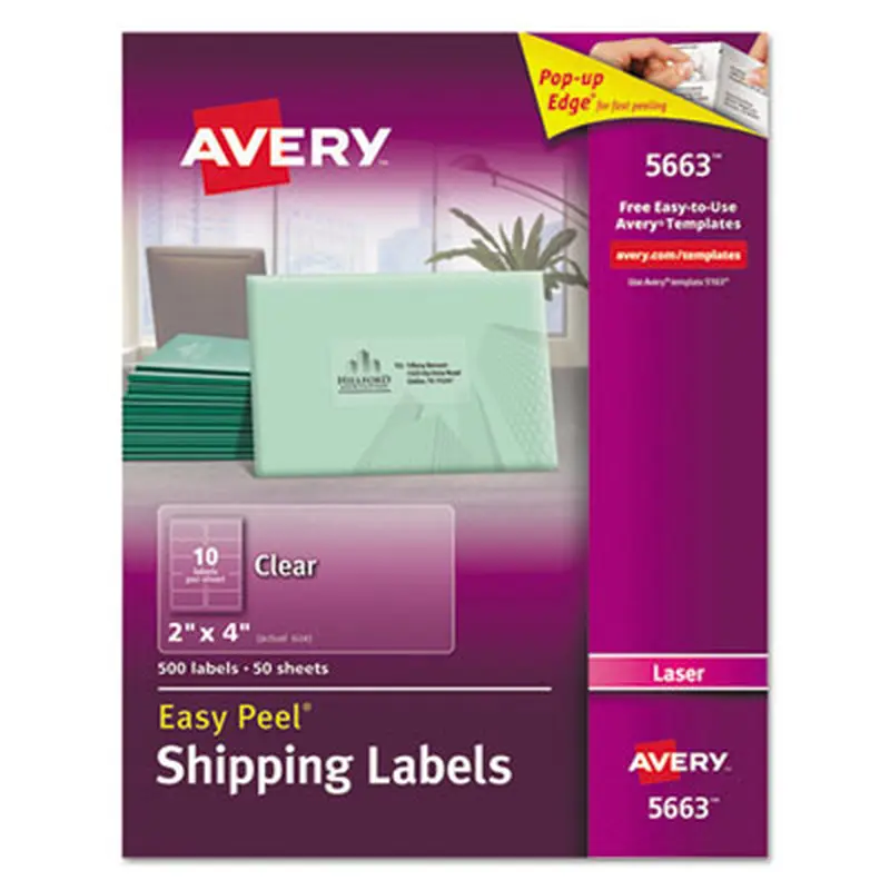 Matte Clear Easy Peel Mailing Labels w/ Sure Feed Technology, Laser Printers, 2 x 4, Clear, 10/Sheet, 50 Sheets/Box - Shipping & Mailing Labels | Avery