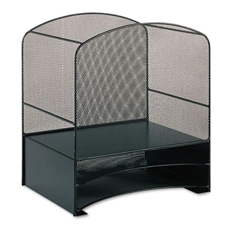 Onyx Mesh Desktop Hanging File With Two Horizontal Trays, 3 Sections, Letter Size, 10.75" Long, Black - Hanging File Folder Racks | Safco