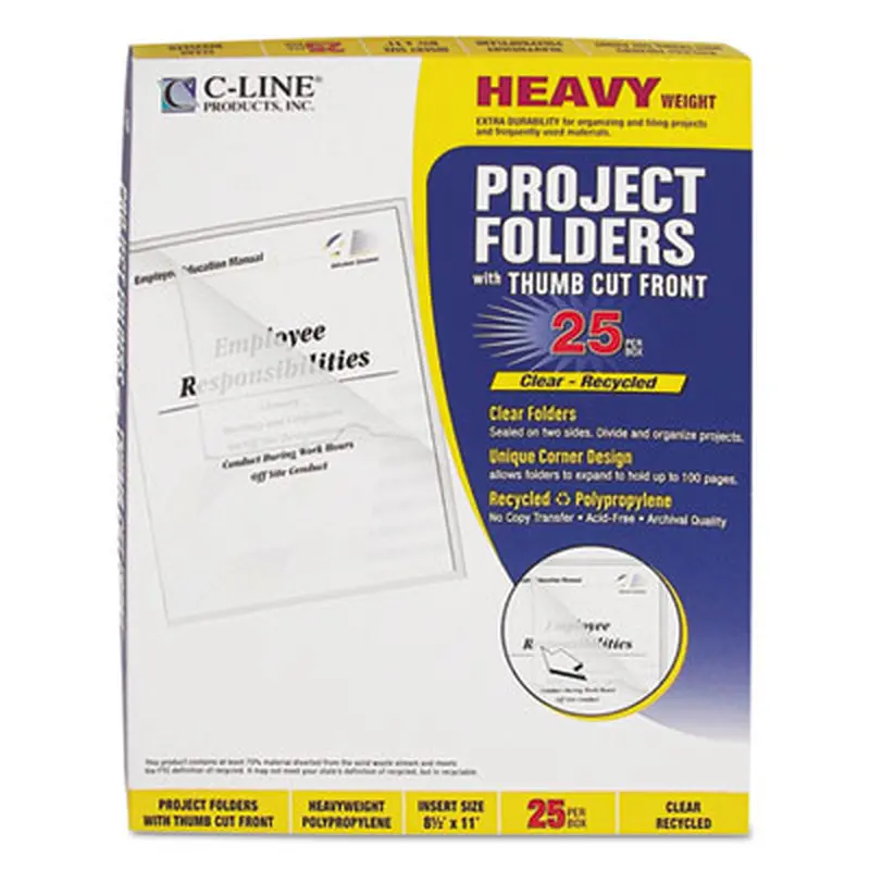 Poly Project Folders, Letter Size, Clear, 25/Box - Project Folders | C-Line