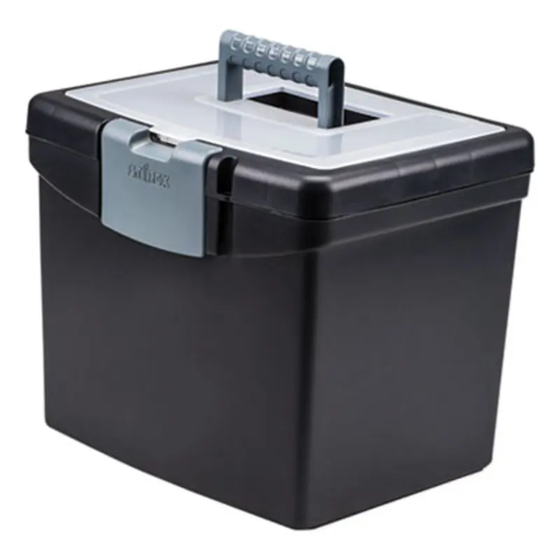 Portable File Box with Large Organizer Lid, Letter Files, 13.25" x 10.88" x 11", Black - File Boxes | Storex