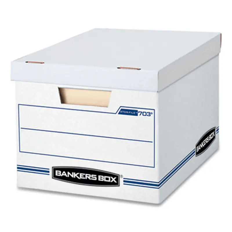 STOR/FILE Basic-Duty Storage Boxes, Letter/Legal Files, 12.5" x 16.25" x 10.5", White/Blue, 12/Carton - File Boxes | Bankers Box
