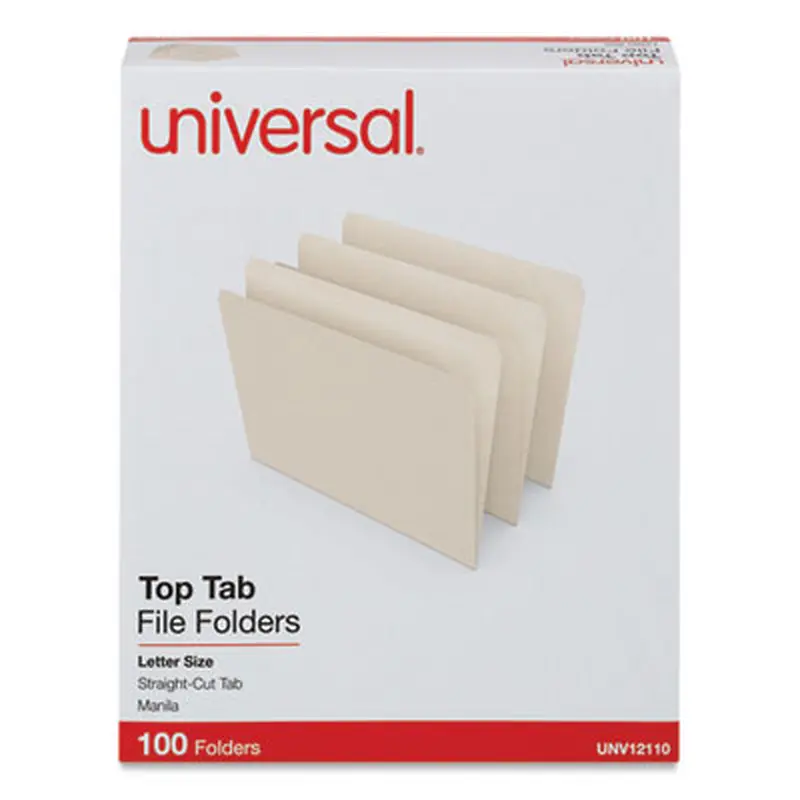 Top Tab File Folders, Straight Tabs, Letter Size, 0.75" Expansion, Manila, 100/Box - File Folders | Universal