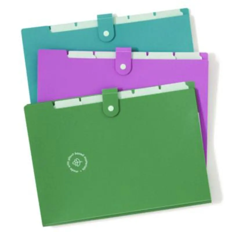 U-Eco Six-Pocket Expandable Folder, 4.5" Expansion, 6 Sections, Snap Button Closure, 1/6-Cut Tabs, Letter Size, 3/Pack - File Jackets/Sleeves/Wallets | U Brands