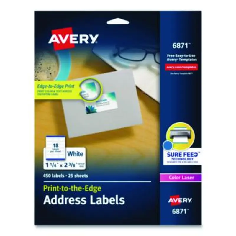Vibrant Laser Color-Print Labels w/ Sure Feed, 1.25 x 2.38, White, 450/Pack - Shipping & Mailing Labels | Avery