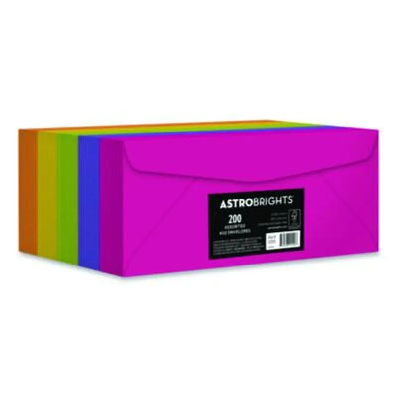Bulk Envelopes, #10, Bankers Flap, Gummed Closure, Assorted Colors, 200/Pack - Brochure & Resume Envelopes | Astrobrights