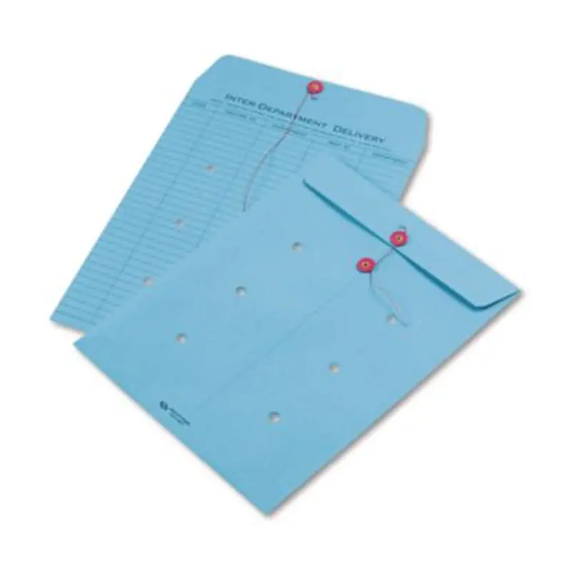 Colored Paper String and Button Interoffice Envelope, #97, One-Sided Five-Column Format, 10 x 13, Blue, 100/Box - Interoffice Envelopes | Quality Park