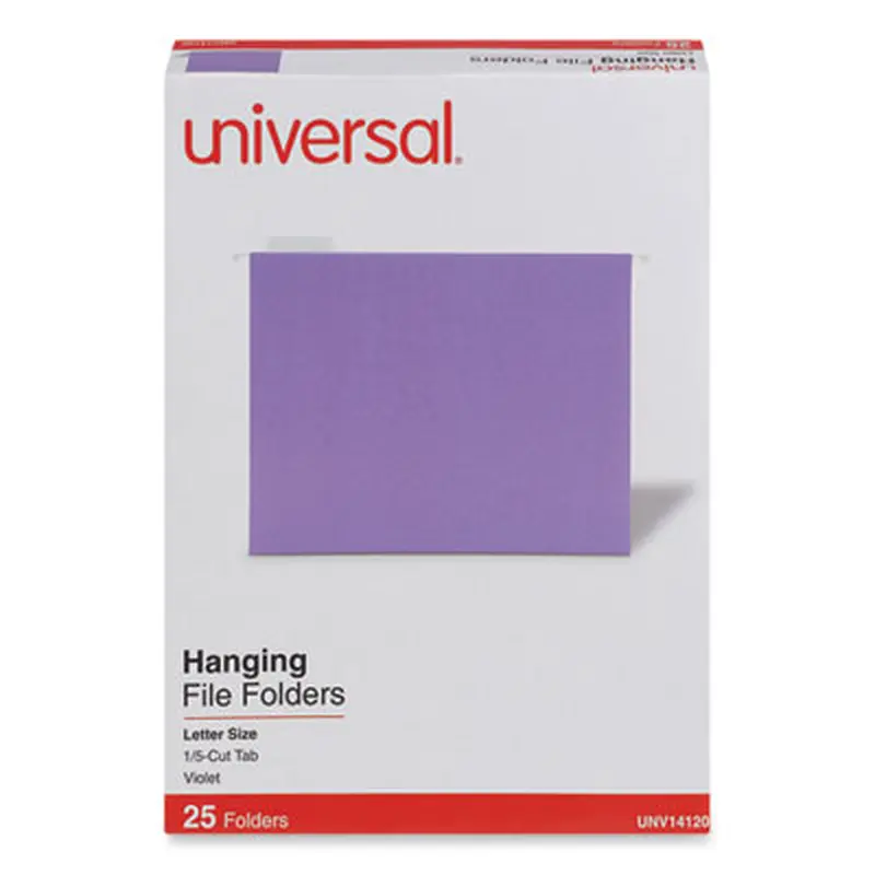 Deluxe Bright Color Hanging File Folders, Letter Size, 1/5-Cut Tabs, Violet, 25/Box - Hanging File Folders | Universal