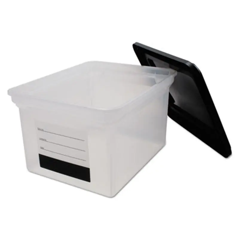 File Tote with Contents Label, Letter/Legal Files, 17.75" x 14" x 10.25", Clear/Black - File Boxes | Innovative Storage Designs