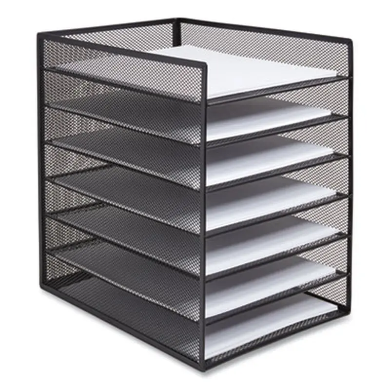 Front-Load Enclosed Wire Mesh Horizontal Document Organizer, 6 Sections, Letter-Size, 9.25 x 13.38 x 13.38, Matte Black - Desktop Document Racks & Sorters | TRU RED